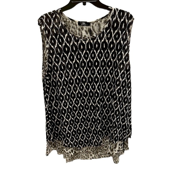 LV Collectin Lace Open Back Blouse Black White Sleeveless Size 3X New - Picture 1 of 4